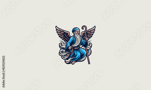 flying old man with wings vector artwork design