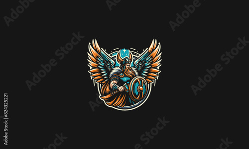 flying viking with big wings vector illustration mascot flat design