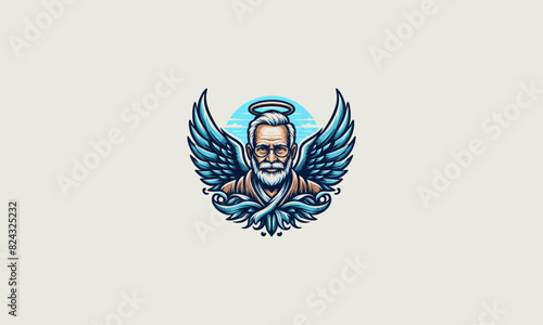 flying old man with wings vector artwork design