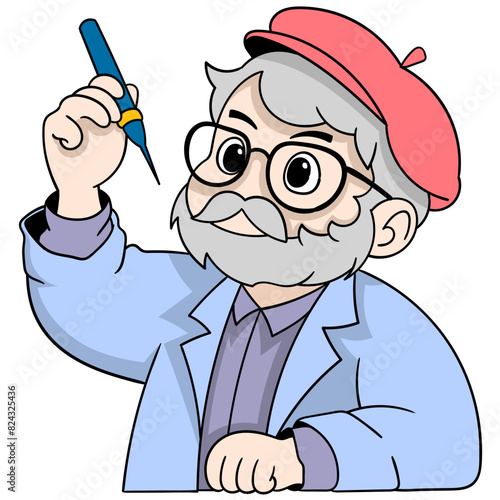 old professor is doing research work on biology