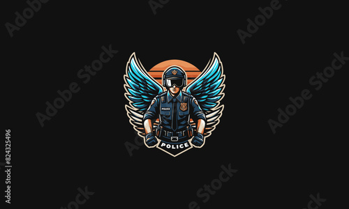 police with wings vector illustration logo design photo