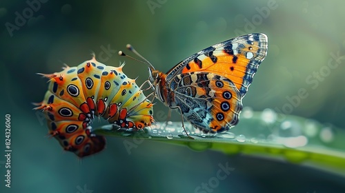 A love that fosters growth and transformation, portrayed by a caterpillar metamorphosing into a butterfly, signifying the evolution, personal growth, and the beauty that love can inspire. photo photo