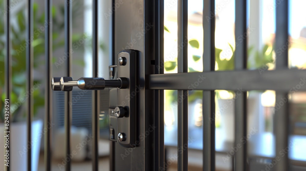 A detailed 3D render of a baby gate with a secure locking mechanism A detailed 3D render of a baby gate with a secure locking mechanism