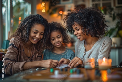 Three women are sitting at a table playing a board game