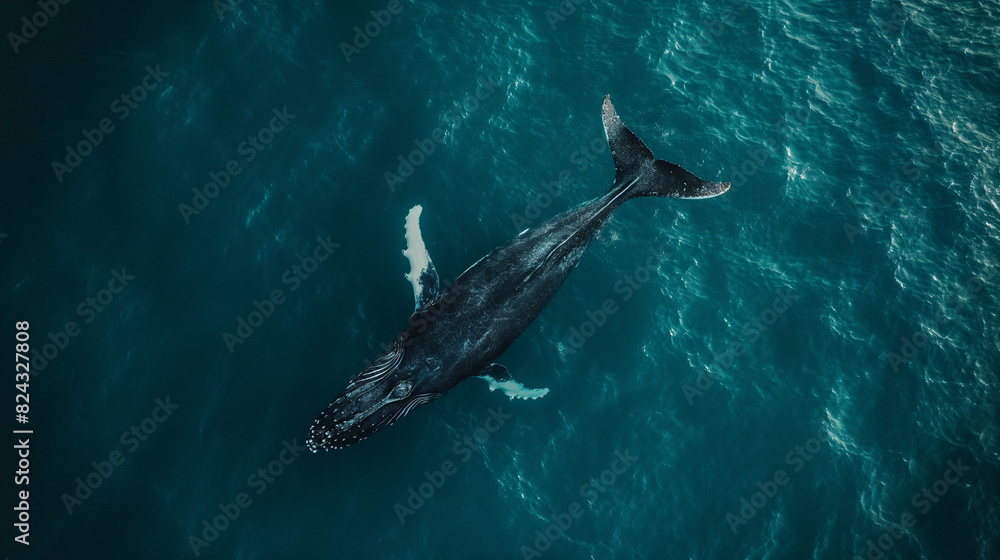 Fototapeta premium Giant sea animal swimming of water surface, view from top