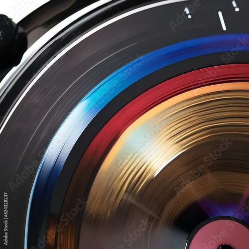 Classic vinyl record spinning on a turntable, close-up view2 photo