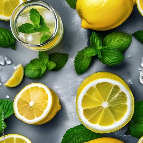 Glass of fresh lemonade with lemon slices and mint leaves5