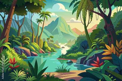 colored full page illustration of amazon rain forest  jungle