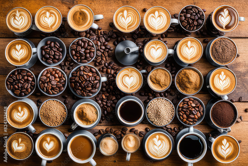 Aerial view of various coffee Aerial view of various coffee