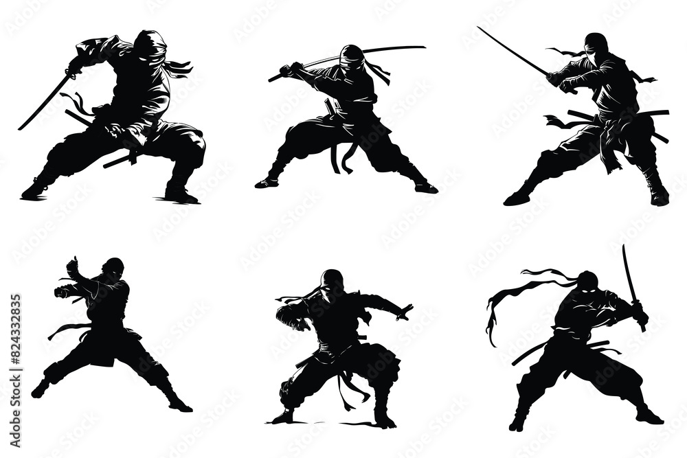 Ninja fighter graphics silhouette vector.