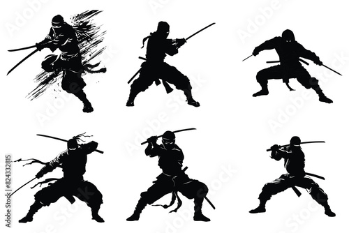 Ninja fighter graphics silhouette vector.