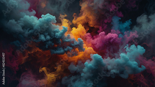  multiple colored smoke clouds against a black background photo