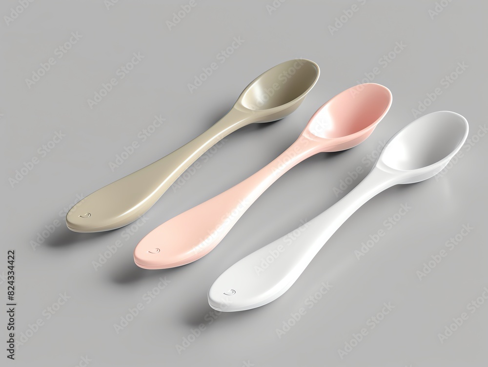 A realistic 3D render of a baby silicone spoon set A realistic 3D render of a baby silicone spoon set