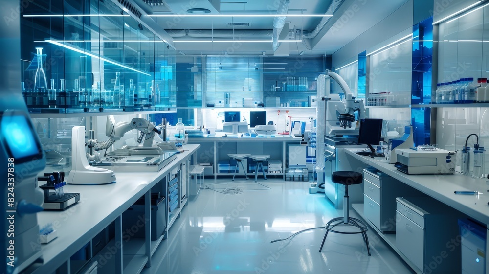 Lab with a computer on a desk and a monitor generated by AI Lab with a computer on a desk and a monitor generated by AI