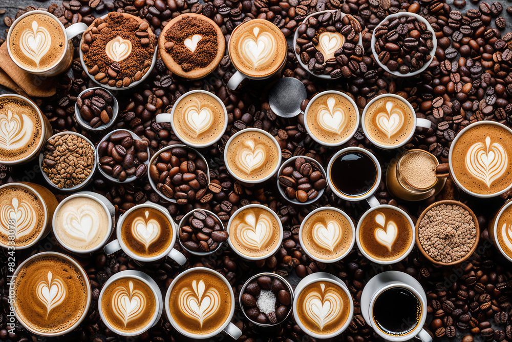 Aerial view of various coffee Aerial view of various coffee