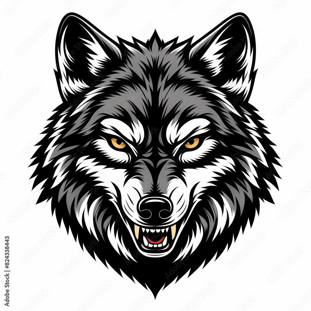 Naklejka premium A striking PNG logo of a wolf's head, perfect for T-shirts, businesses, and hunting clubs, exuding strength and resilience.