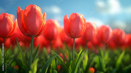 red tulips against blue sky