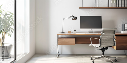 Minimalist Home Office: Design a minimalist home office space with a streamlined desk, ergonomic chair