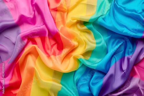 Happy pride month background with rainbow fabric.