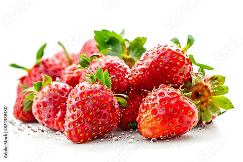 Strawberries with water drop on white background.
