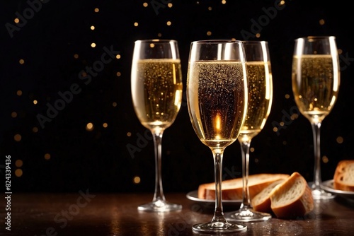 Sparkling wine champagne on dark background, elegant luxury premium celebration party toast