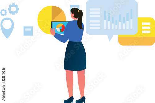 The girl is working on a pie chart.