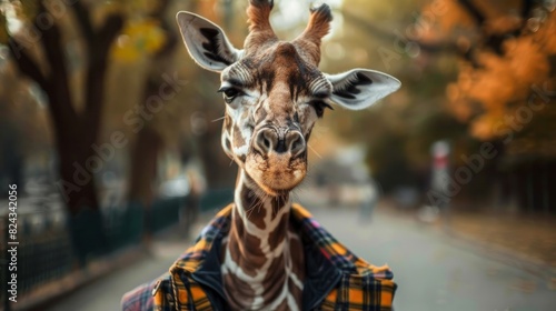 Realistic giraffe animal portrait cute dressed giraffe © Corina