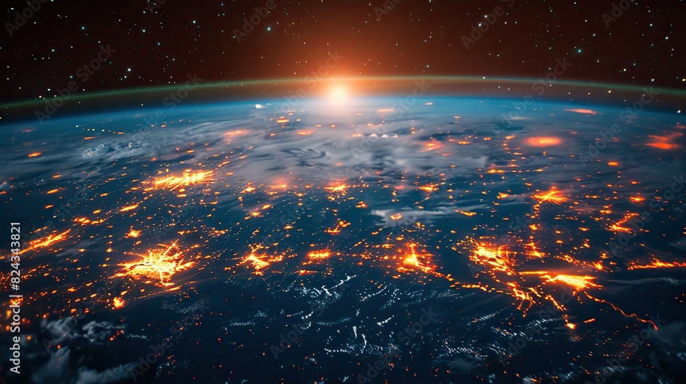 Obraz premium High-speed data highways encircling a futuristic Earth. photo