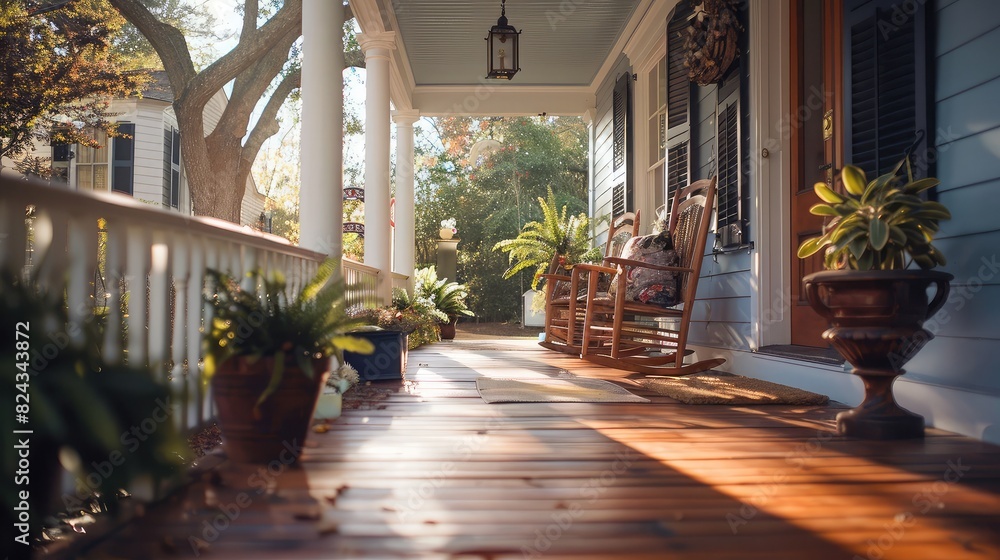 Obraz premium commercial photo, close-up, front porch decor, bottom view, soft light