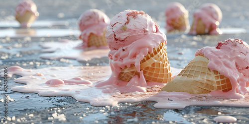Melting Ice cream at Fistral beach Newquay Cornwall on a bright sunny day
  photo