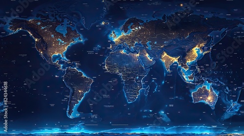 Animated world map highlighting internet coverage. stock photo photo