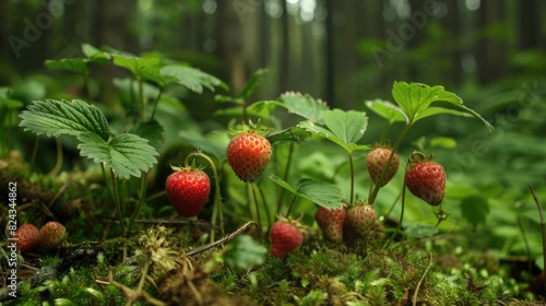 Strawberries mature in woodland areas photo