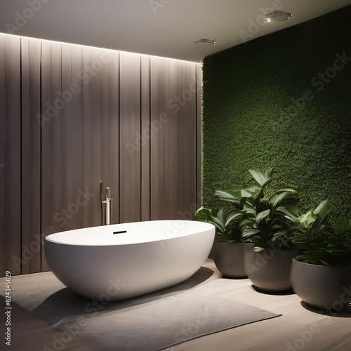 Modern bathroom with a freestanding bathtub and plants5