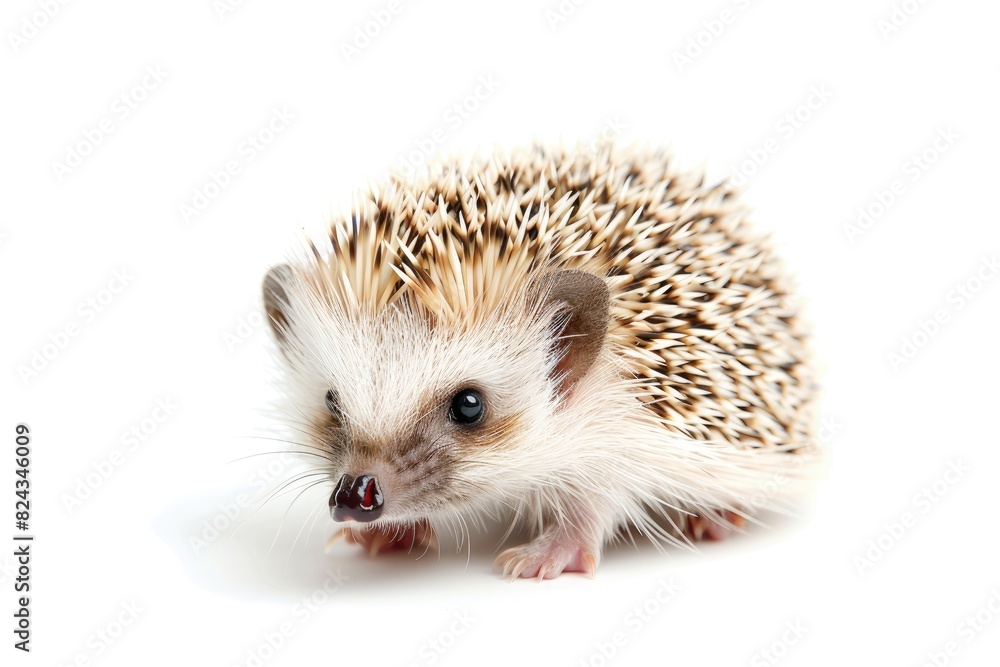 Tiny baby hedgehog with spiky fur isolated on white background Tiny baby hedgehog with spiky fur isolated on white background