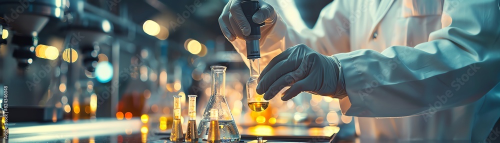 Scientist in a laboratory performing an experiment with test tubes and ...