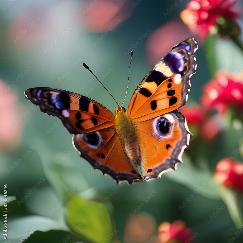 Close up of a butterfly on a vibrant flower, with a blurred background2 Close up of a butterfly on a vibrant flower, with a blurred background2