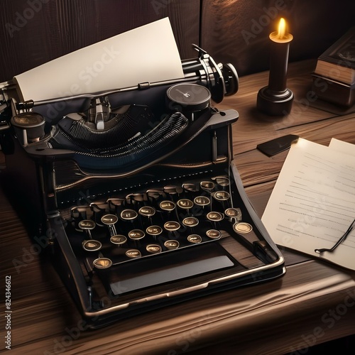 Vintage typewriter on a wooden desk with a sheet of paper2 photo