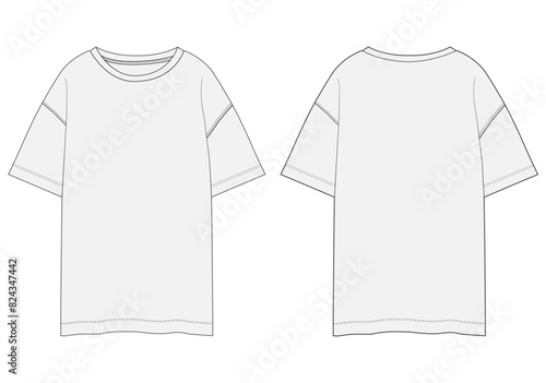 Basic short sleeve oversize T-shirt fashion Flats Sketch Vector illustration Template  photo
