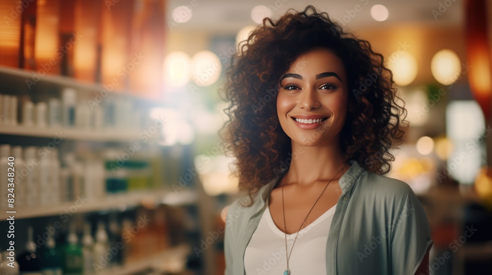 female salesperson is introducing products at a department store female salesperson is introducing products at a department store