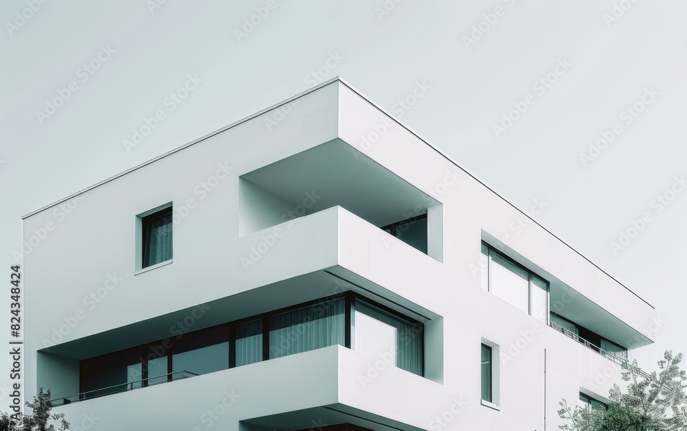 Modern apartment building in Berlin, Germany with a white exterior and geometric design elements
