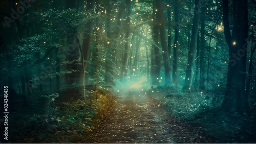 view of a dense, mystical forest with a path running through it