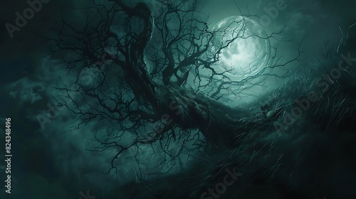 Sinister shadows twist and contort in the moonlight, creating an eerie ambiance perfect for Halloween thrills. © baloch