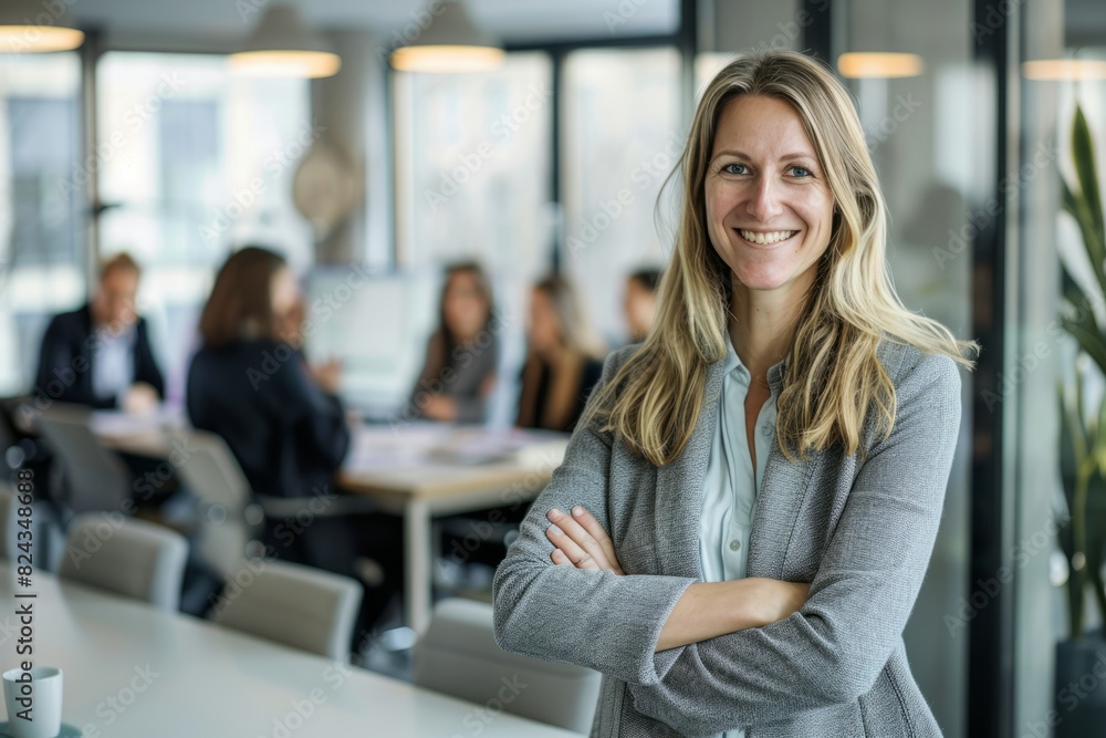 Young successful businesswoman at corporate office looking at camera. Office business portrait Young successful businesswoman at corporate office looking at camera. Office business portrait