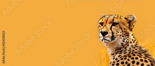 Regal cheetah with copyspace on a burnt sienna background