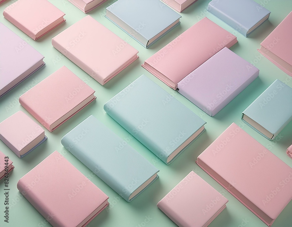 stack of books on a table; shot from above; pastel color stack of books on a table; shot from above; pastel color
