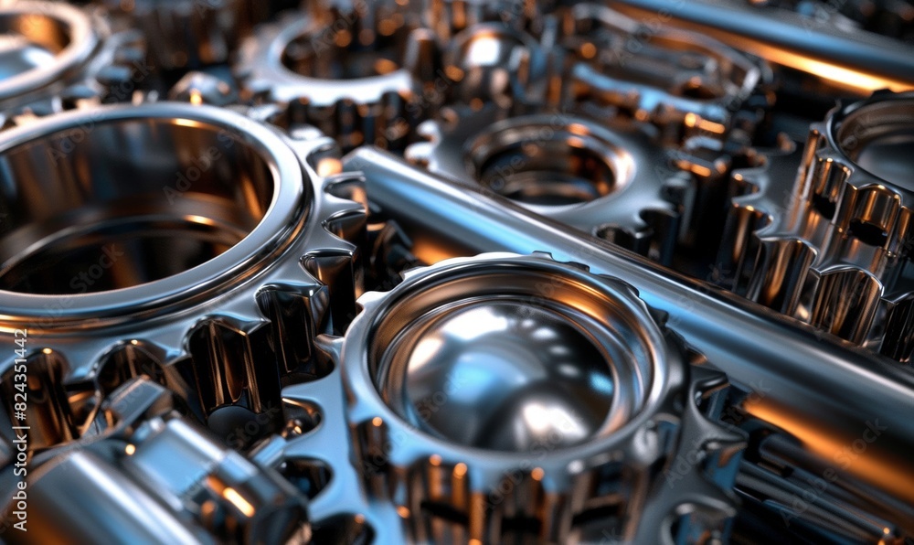 Fototapeta premium polished cogs and gears in a high-tech machine