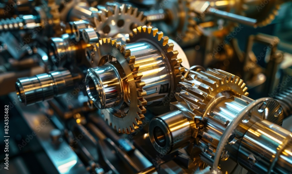 polished cogs and gears in a high-tech machine polished cogs and gears in a high-tech machine