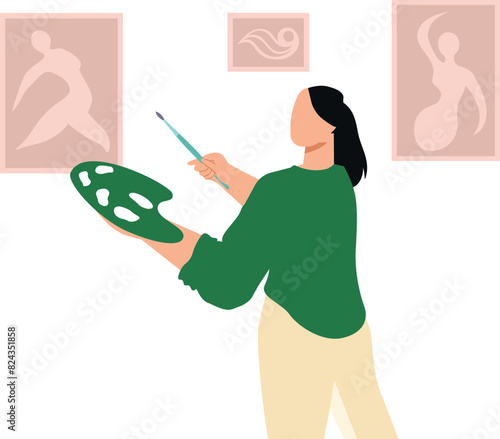 The girl is painting on the drawing.