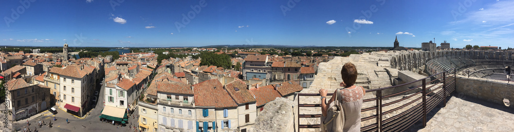 scenic view to skyline of Arles, France.