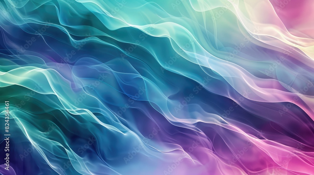 Obraz premium An abstract image featuring smooth, colorful waves with soft transitions between shades of blue, green, and purple